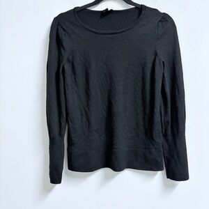 Talbots 100% Merino Wool Black Scoop Neck Sweater Puff Sleeves Size L Large